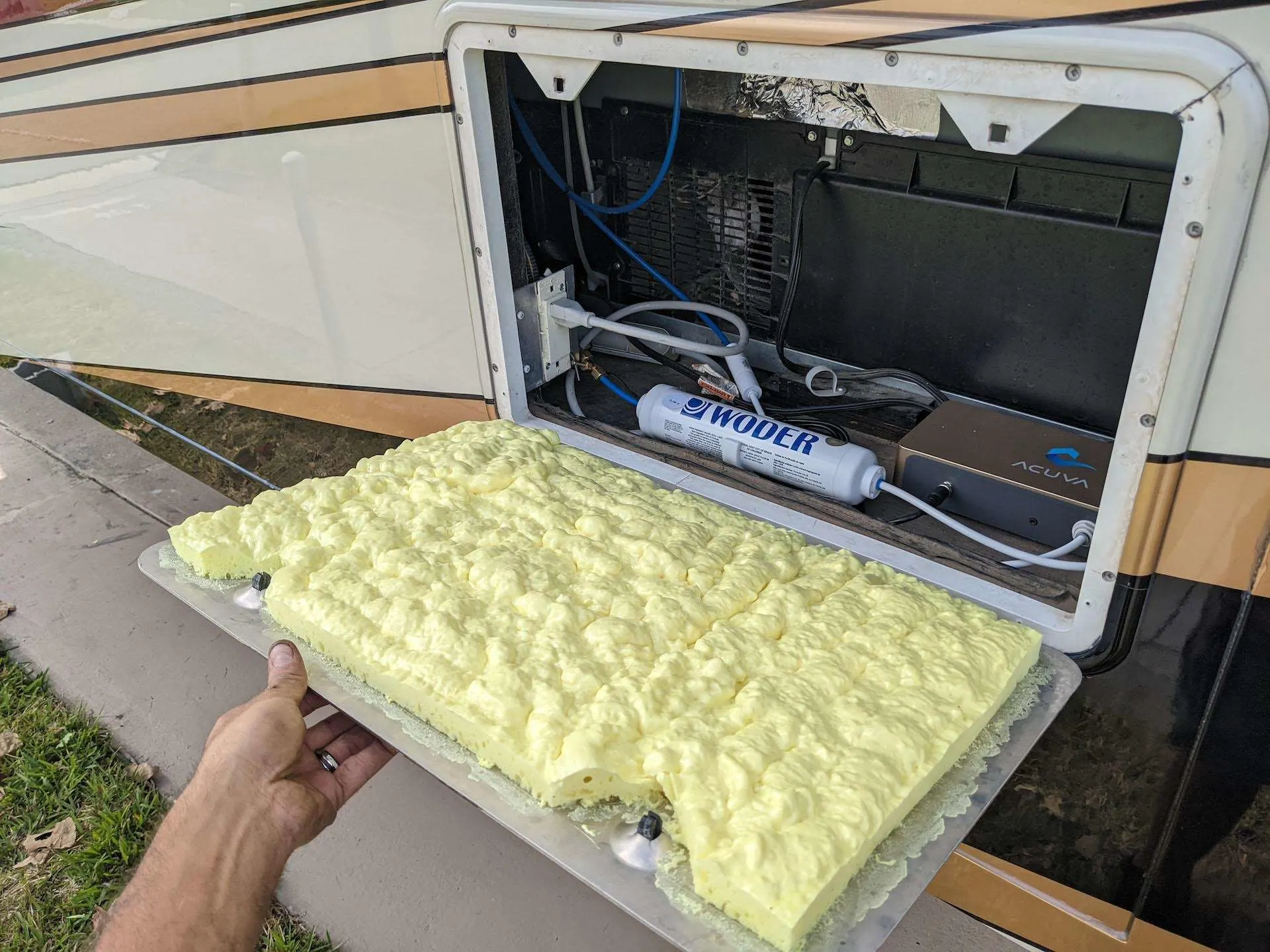 foam insulation on fridge panel