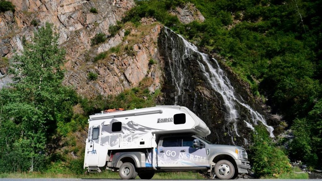 keystone canyon waterfall with go north truck camper